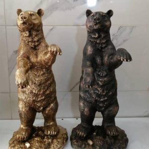 مجسمه خرس برنجی و برنزی ایستاده قلمکاری